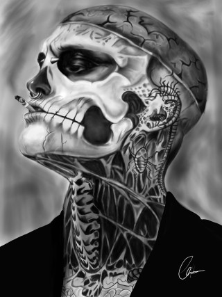 Skeleton suit tie cigarette drawing - artist free wallpaper for mobile
