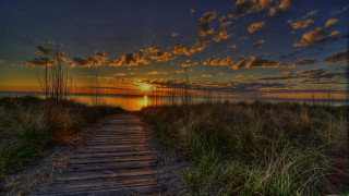 Boardwalk beach sunset sky clouds - bob thompson free wallpaper