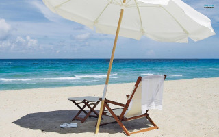 Beach chair umbrella ocean blue - the ocean in the background free wallpaper for desktop