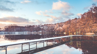 Dock lake snow covered mountain - mountain in the background free wallpaper