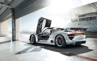 White sports car garage doors - the door open free wallpaper