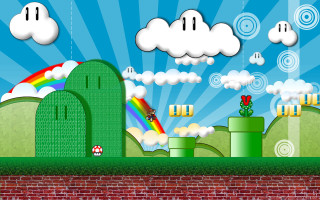 Rainbow clouds game scene castle - pixel art free wallpaper for desktop
