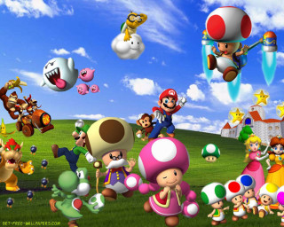 Nintendo characters field sky clouds - game art free wallpaper