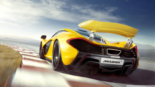 Yellow sports car road hood - its hood open free wallpaper
