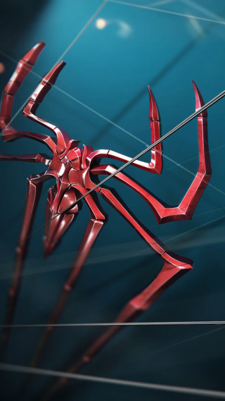 Red spider hanging wire blue - free 3d render wallpaper for mobile