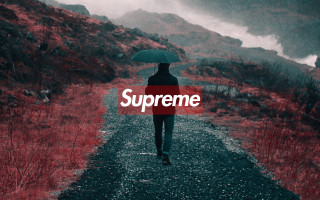 Person walking road umbrella supreme - grunge aesthetic free wallpaper