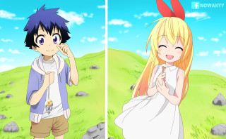 Anime characters field rocks grass - a bunny ear free wallpaper