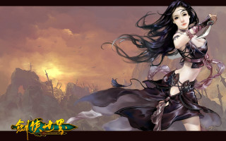 Woman sword castle sky clouds - the gathering artwork free wallpaper
