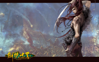 Woman sword battle painting background - bayard wu free wallpaper