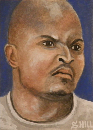 Bald man blue background white - free portrait wallpaper