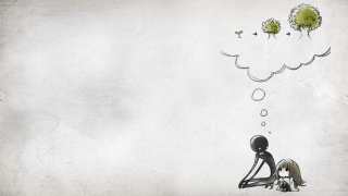 Sitting person thought bubble drawing - expressive free wallpaper for desktop