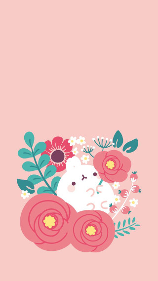 Pink background white cat flowers - soft color free wallpaper for mobile