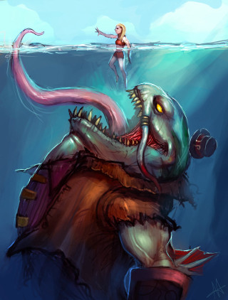 Woman ocean giant creature fantasy - large tooth free wallpaper