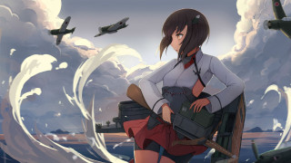 Woman chair sky planes flying - a chair in front free wallpaper