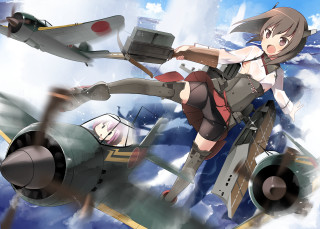 Woman flying plane girl wing - a plane in the background free wallpaper