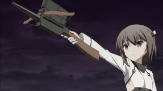 Girl holding gun cloudy background - a purple sky behind her free wallpaper