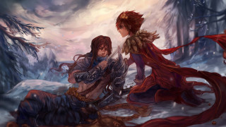 Snowy forest red cloak two - a red cloak free wallpaper