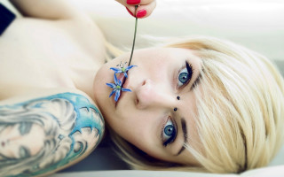 Woman flower nose tattoo arm - her arm free wallpaper for desktop