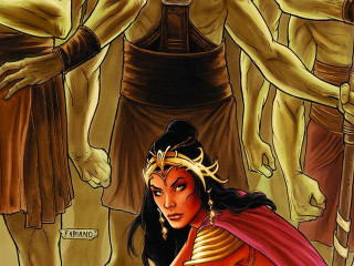 Woman red cape man yellow - benjamin marra free wallpaper for desktop