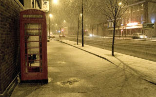 Telephone booth snowy street night - colin gill free wallpaper