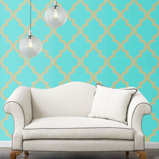 White couch blue wall pattern - art deco free wallpaper for tablet
