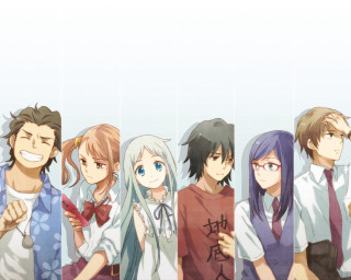 Anime characters group white wall 3 - a white wall free wallpaper for desktop