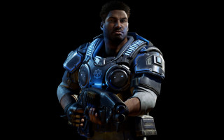 Futuristic man suit gun glove - against a black background free wallpaper