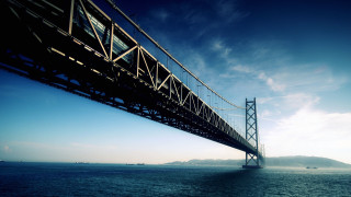 Bridge water boat mountain distance - almada negreiro free wallpaper