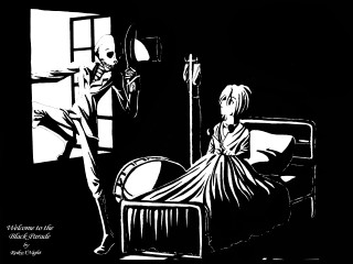 Black white drawing man woman - a skeleton free wallpaper