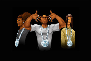 Three people necklaces cellphones holding - a cell free wallpaper
