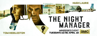 Night manager man gun woman - typographic free wallpaper