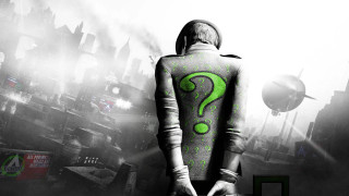 Man green question mark cityscape - his back free wallpaper for desktop