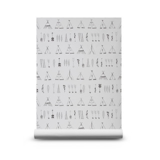 White wall teepees trees pattern - a poster free wallpaper for tablet