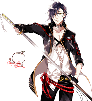 Man sword hat black shirt - his head free wallpaper for tablet