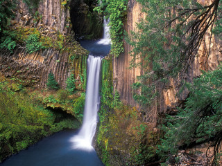 Waterfall deepblue pool trees rocks - deep free wallpaper for desktop