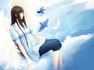 Girl sitting cloud blue sky - blue wing free wallpaper