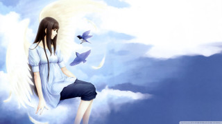 Girl white wings cloud blue - white wing free wallpaper