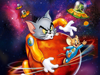Cartoon cat mouse flying space - frances jetter free wallpaper