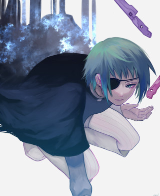 Cartoon character knife city skyscrapers - free cyberpunk wallpaper for mobile