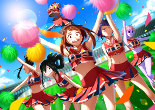 Cheerleaders girls pom poms sky - a group of girls free wallpaper