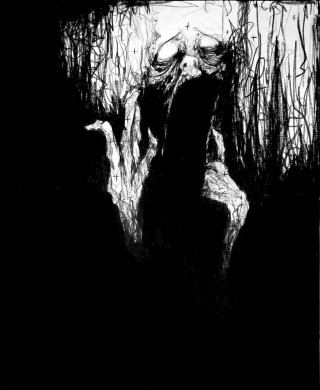 Black white drawing person cave - dark art free wallpaper for mobile