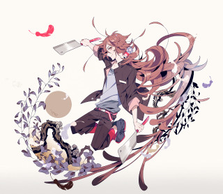 Woman long hair hat flying - lineart free wallpaper