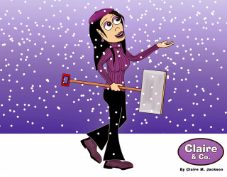 Woman snowboard cellphone snowfall folkart - claymation free wallpaper