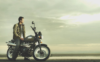 Man motorcycle beach cloudy sky - aestheticism free wallpaper