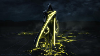 Neon glowing figure lightning dark - back end free wallpaper