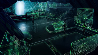 Futuristic room green lights man - cedric peyravernay free wallpaper