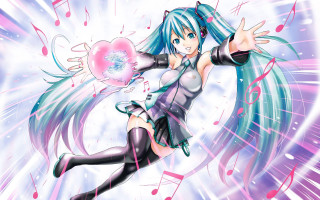 Anime girl long hair heart 3 - music free wallpaper