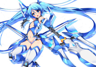 Woman blue hair sword hand - mecha free wallpaper for desktop