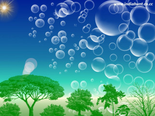 Blue sky bubbles trees field 2 - bubble free wallpaper