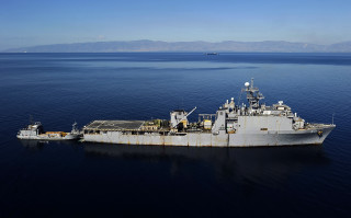 Large ship ocean mountains aerial - mountain free wallpaper